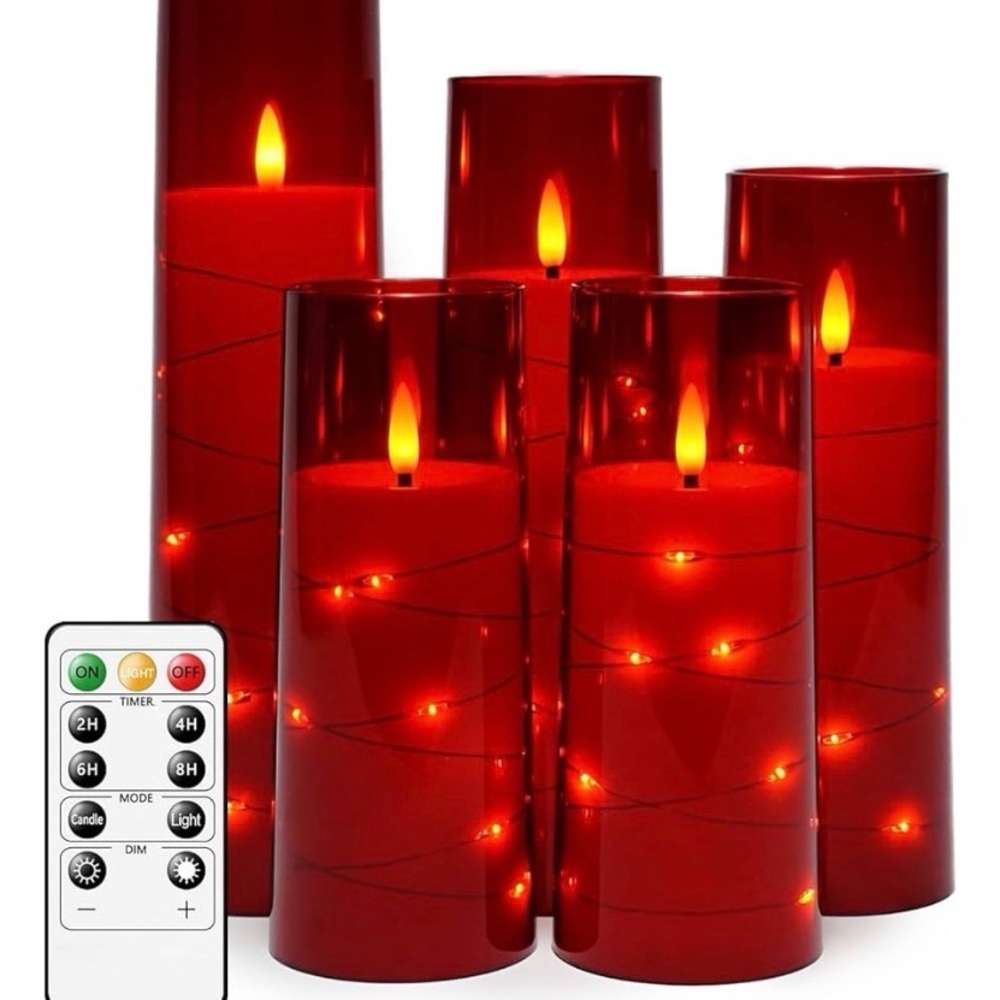 Red LED Flameless Candle Set with Remote